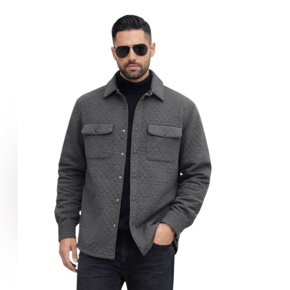 Magaschoni - NWT Quilted Snap Button Shirt Jacket Charcoal Gray Sz M